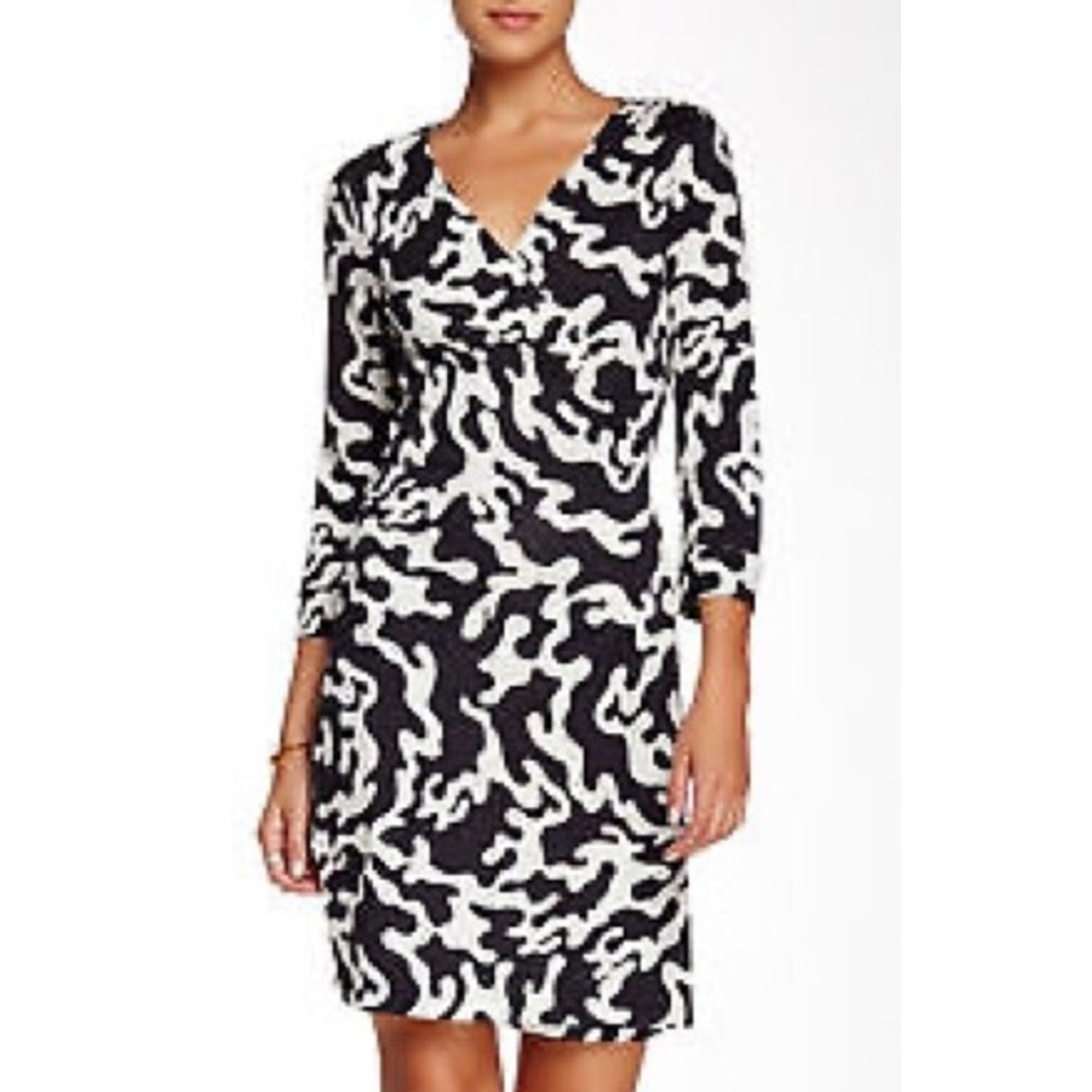 Diane Von Furstenberg Firebird Wrap Dress 100% Silk Jersey Blk/White Sz 10 Icon